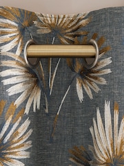 Charcoal Grey Next Collection Luxe Leaf Embroidered Eyelet Lined Curtains - Image 7 of 8