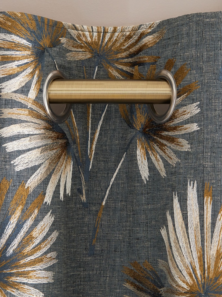 Charcoal Grey Next Collection Luxe Leaf Embroidered Eyelet Lined Curtains - Image 7 of 8