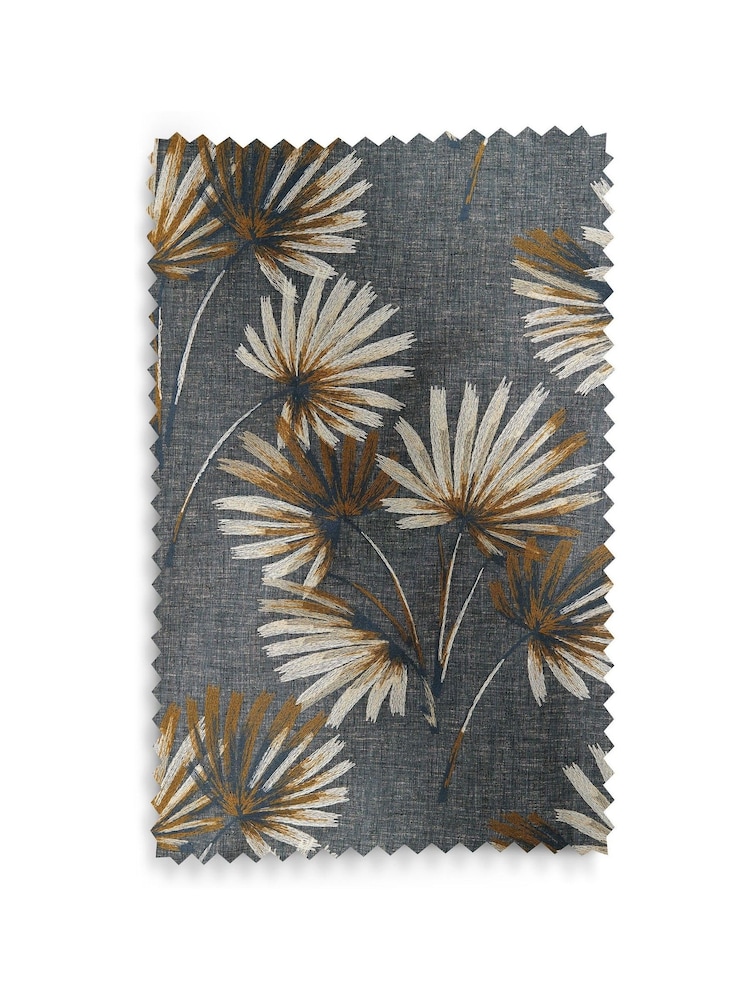 Charcoal Grey Next Collection Luxe Leaf Embroidered Eyelet Lined Curtains - Image 8 of 8