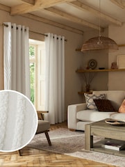 White Textured Tufted Eyelet Lined Curtains - Image 1 of 5