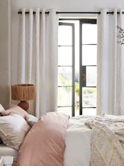 White Textured Tufted Eyelet Lined Curtains - Image 2 of 5