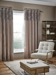 Mink Natural Velvet Pleated Panel Lined Eyelet Curtains - Image 1 of 5