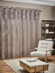 Mink Natural Velvet Pleated Panel Lined Eyelet Curtains - Image 2 of 5
