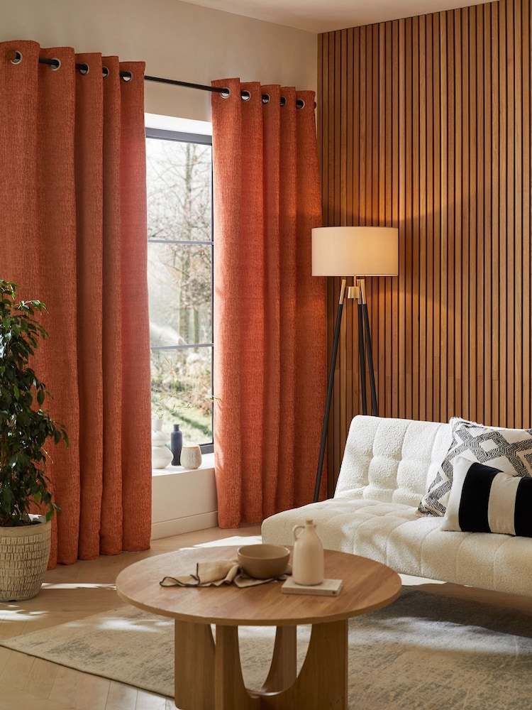 Burnt Orange Next Heavyweight Chenille Eyelet Super Thermal Curtains - Image 1 of 6