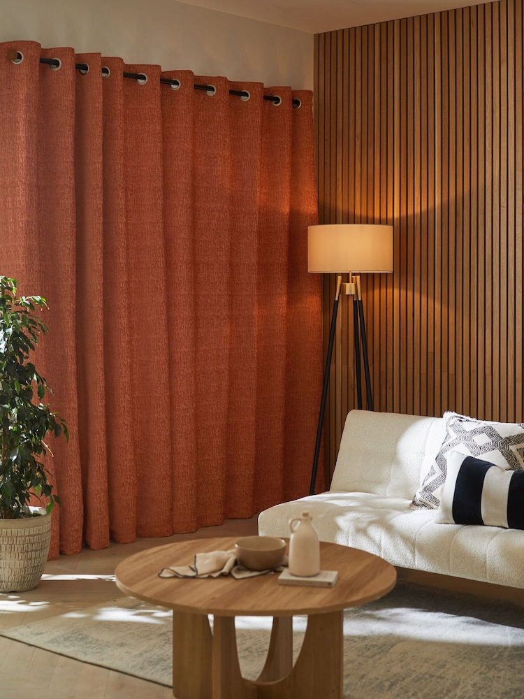 Burnt Orange Next Heavyweight Chenille Eyelet Super Thermal Curtains - Image 2 of 6