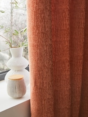 Burnt Orange Next Heavyweight Chenille Eyelet Super Thermal Curtains - Image 3 of 6