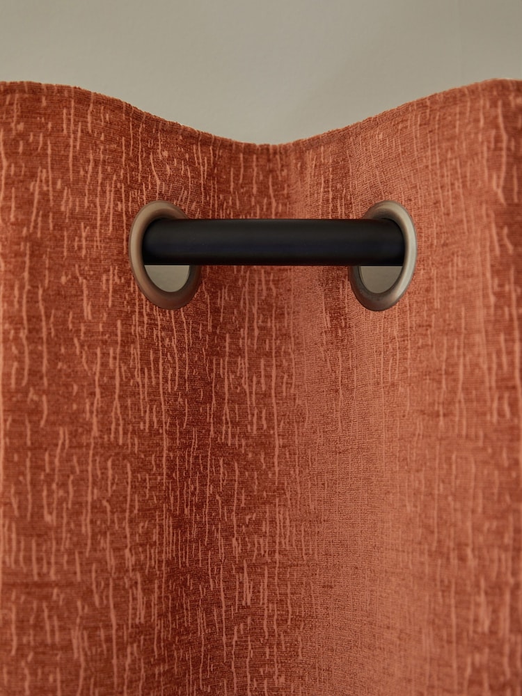 Burnt Orange Next Heavyweight Chenille Eyelet Super Thermal Curtains - Image 4 of 6