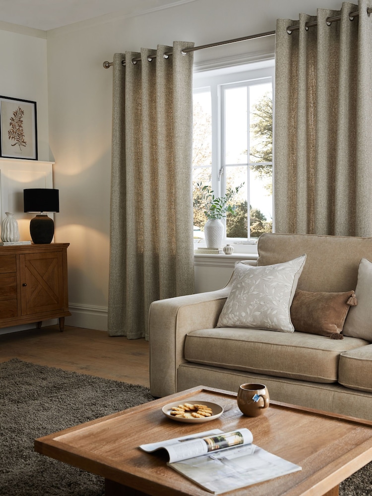 Natural Cosy Texture Lined Eyelet Curtains - Image 5 of 6