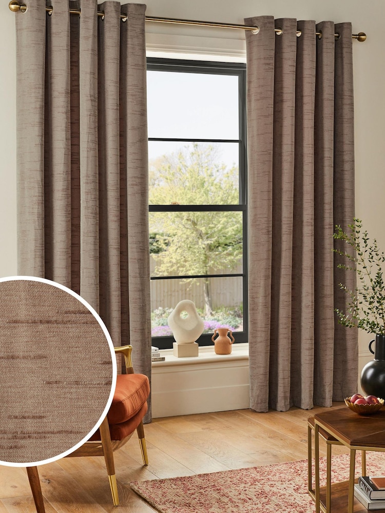 Natural Next Textured Chenille Eyelet Lined Curtains - Image 1 of 6
