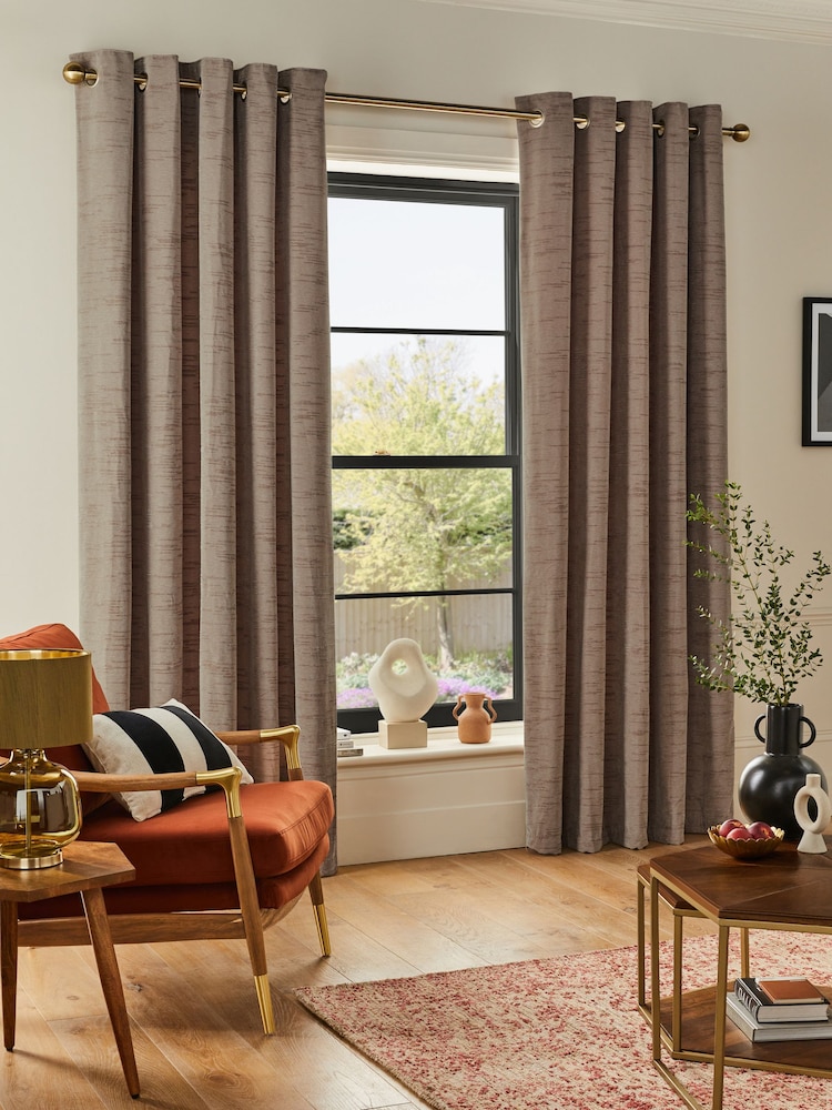 Natural Next Textured Chenille Eyelet Lined Curtains - Image 2 of 6