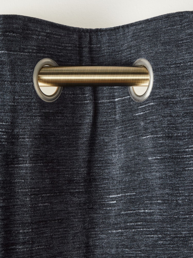 Navy Blue Next Textured Chenille Eyelet Lined Curtains - Image 1 of 6