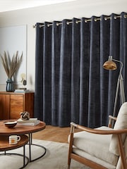 Navy Blue Next Textured Chenille Eyelet Lined Curtains - Image 3 of 6