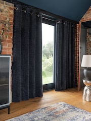 Navy Blue Next Textured Chenille Eyelet Lined Curtains - Image 4 of 6