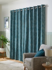 Teal Blue Bobble Texture Lined Eyelet Curtains - Image 2 of 5