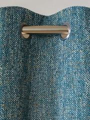 Teal Blue Bobble Texture Lined Eyelet Curtains - Image 4 of 5