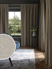 Grey Herringbone Weave Pencil Pleat Lined Curtains - Image 1 of 6