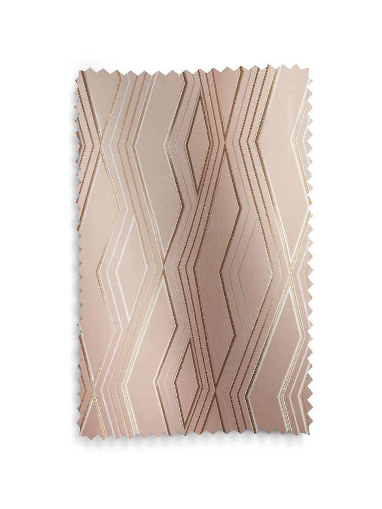 Pink Diamond Jacquard Geometric Eyelet Lined Curtains - Image 5 of 5
