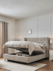 Wool Blend Natural Stone Grayson Upholstered Ottoman Storage Bed Frame - Image 2 of 10