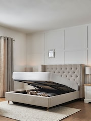 Wool Blend Natural Stone Grayson Upholstered Ottoman Storage Bed Frame - Image 3 of 10