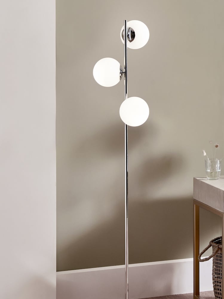 Pacific White Asterope Orb And Chrome Metal Floor Lamp - Image 1 of 4