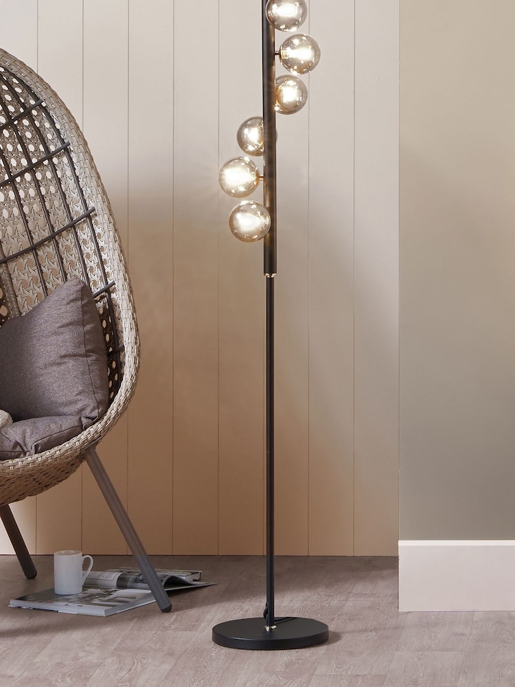 Pacific Black Blair Smoke Glass Ball And Metal Floor Lamp - Image 1 of 4