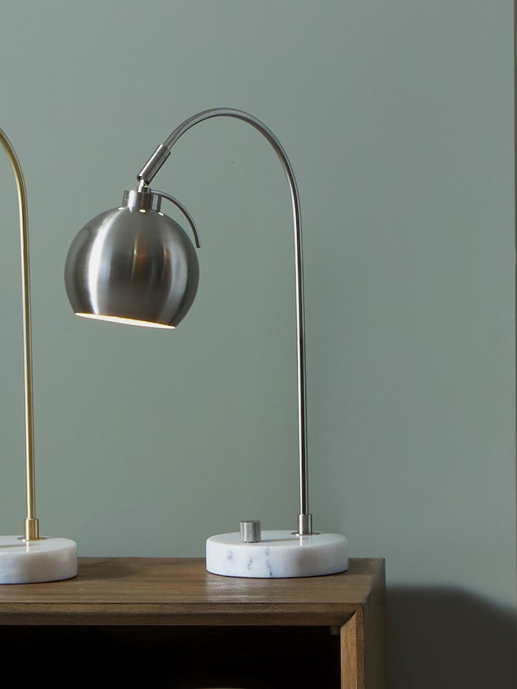 Pacific Silver Feliciani Brushed Metal And Marble Task Lamp - Image 1 of 4