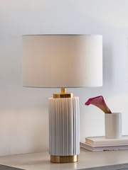 Pacific White Ionic Textured Ceramic And Gold Metal Table Lamp - Image 1 of 4