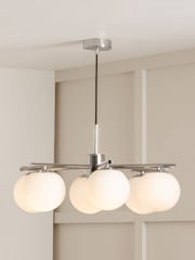 Pacific White Asterope 6 Orb And Chrome Metal Ceiling Light Pendant - Image 1 of 4