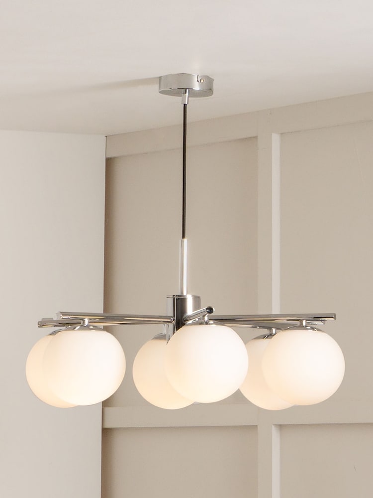 Pacific White Asterope 6 Orb And Chrome Metal Ceiling Light Pendant - Image 1 of 4