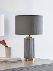 Pacific Grey Ionic Textured Ceramic And Gold Metal Table Lamp - Image 1 of 4