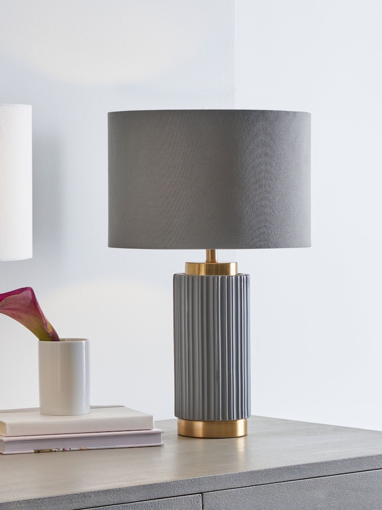 Pacific Grey Ionic Textured Ceramic And Gold Metal Table Lamp - Image 1 of 4