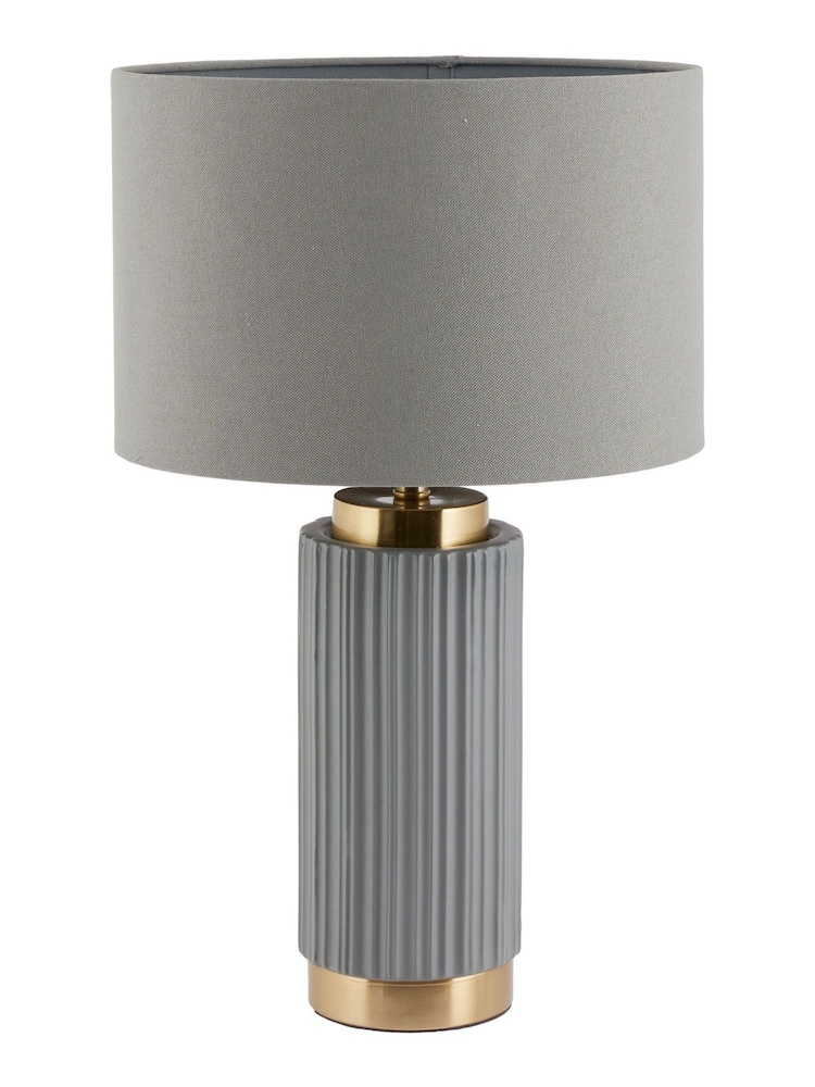 Pacific Grey Ionic Textured Ceramic And Gold Metal Table Lamp - Image 2 of 4