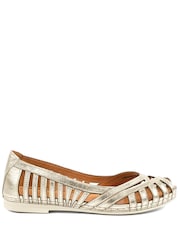 Pavers Metallic Leather Cut Out Peep Toe Flats - Image 1 of 5