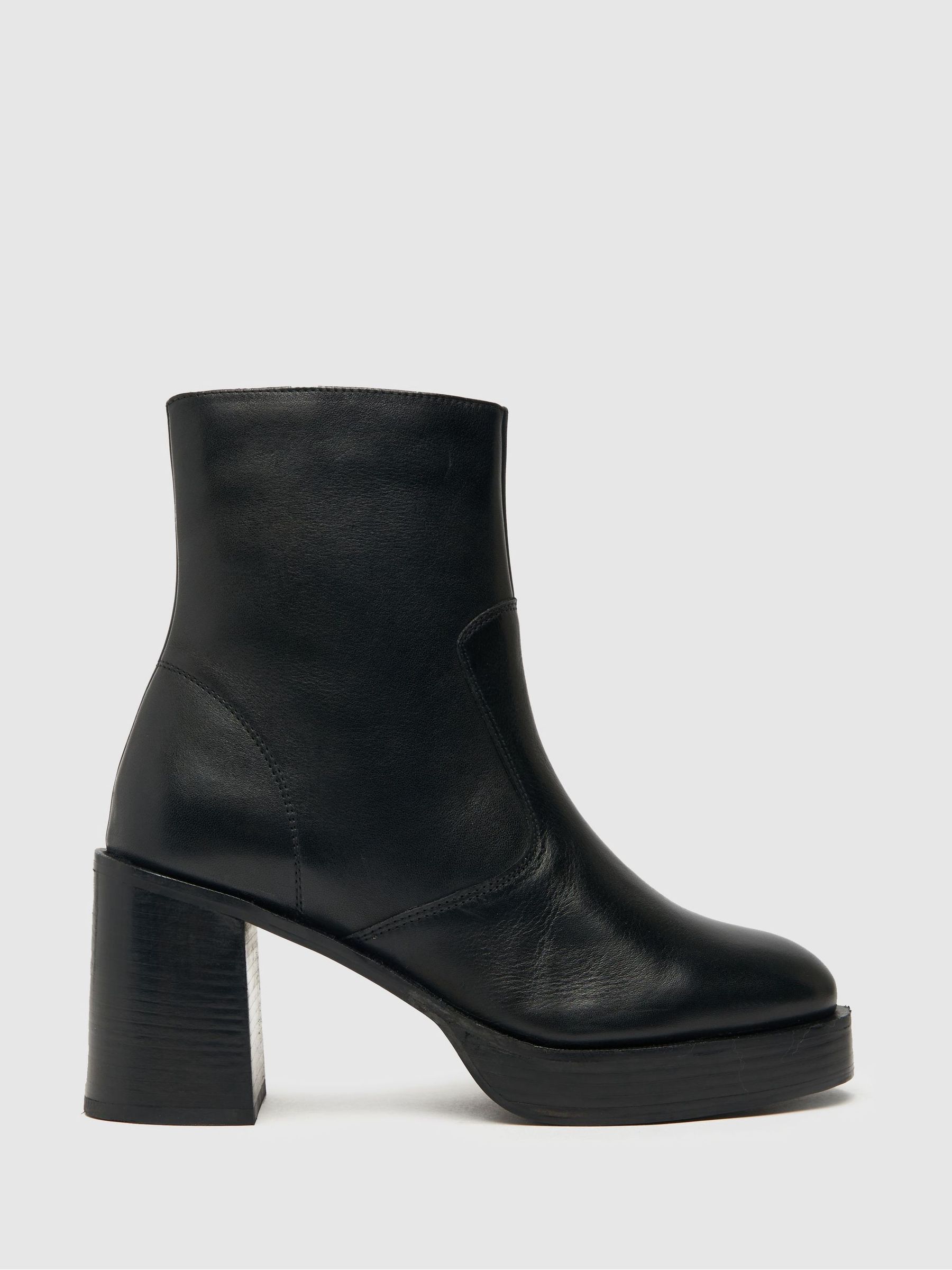 Buy Schuh Belle Black Leather Platform Boots from Next Luxembourg