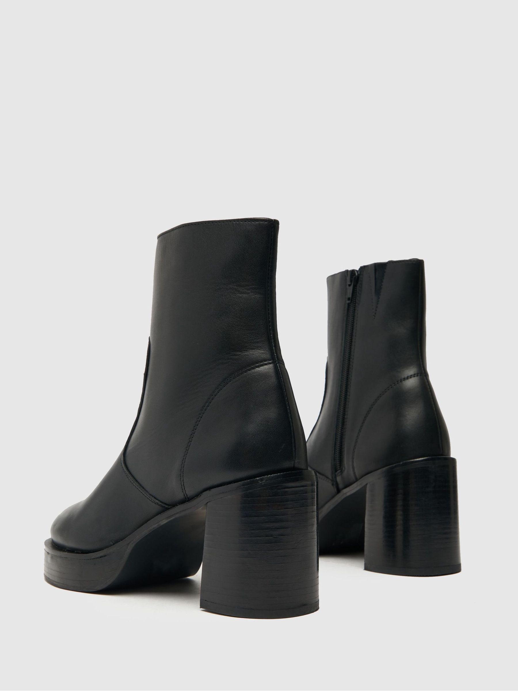 Buy Schuh Belle Black Leather Platform Boots from Next Luxembourg
