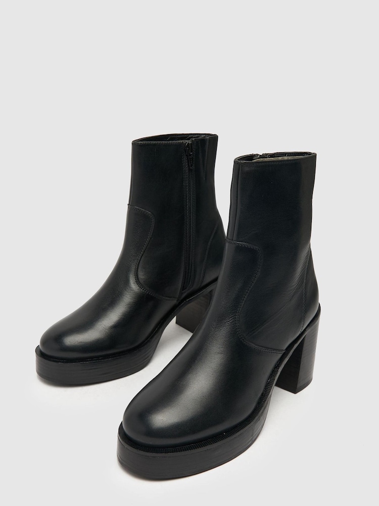 Schuh Belle Black Leather Platform Boots - Image 4 of 4 Schuh Belle Black Leather Platform Boots - Image 4 of 4