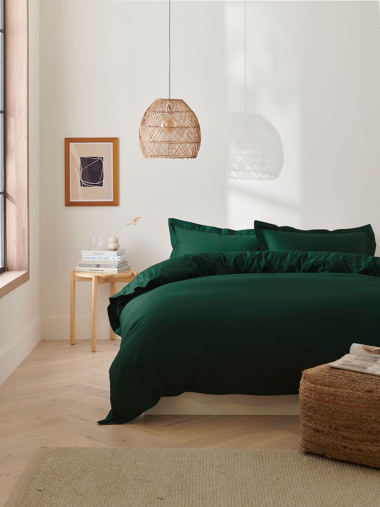 Green Dark Cotton Rich Oxford Duvet Cover and Pillowcase Set - Image 1 of 4