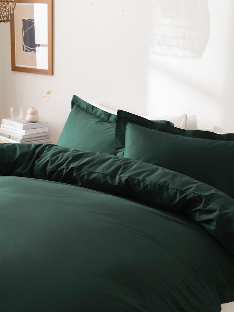 Green Dark Cotton Rich Oxford Duvet Cover and Pillowcase Set - Image 2 of 4 Green Dark Cotton Rich Oxford Duvet Cover and Pillowcase Set - Image 2 of 4
