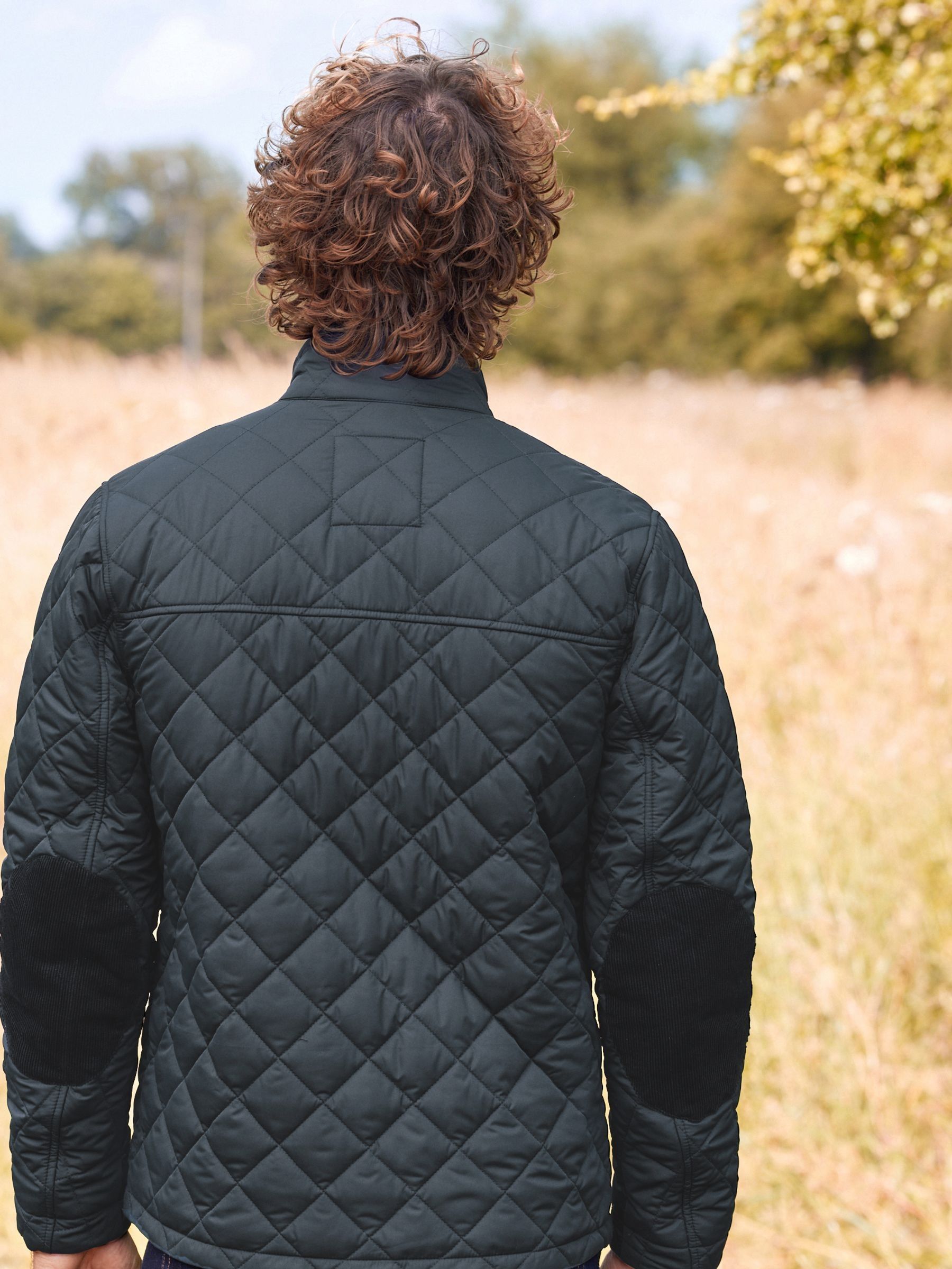 Buy Navy Blue Diamond Quilt Corduroy Collared Funnel Jacket