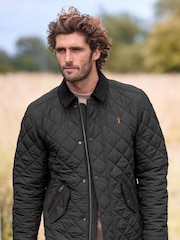 Black Diamond Quilt Corduroy Collared Jacket - Image 1 of 12