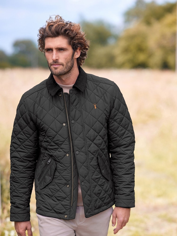 Black Diamond Quilt Corduroy Collared Jacket - Image 4 of 12