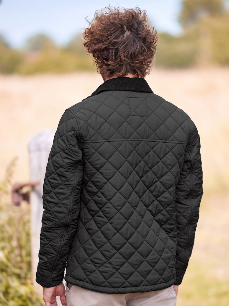 Black Diamond Quilt Corduroy Collared Jacket - Image 5 of 12