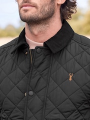 Black Diamond Quilt Corduroy Collared Jacket - Image 6 of 12
