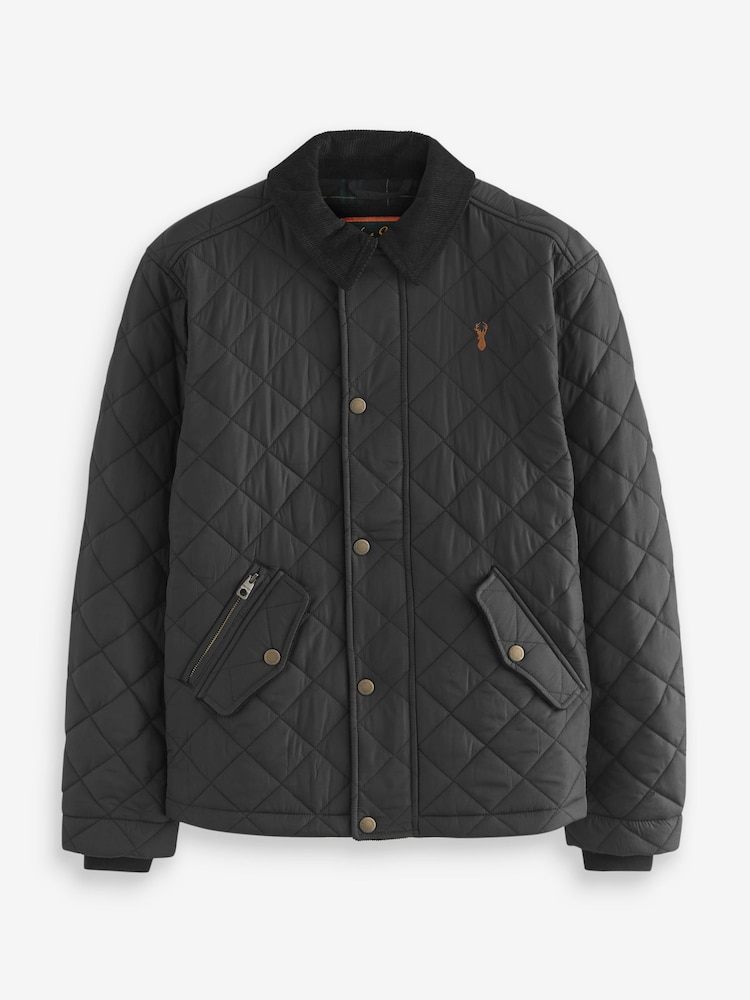 Black Diamond Quilt Corduroy Collared Jacket - Image 8 of 12