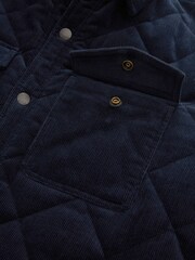Navy Blue Borg Lined Diamond Quilt Cord Collared Shacket - Image 12 of 13