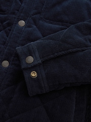Navy Blue Borg Lined Diamond Quilt Cord Collared Shacket - Image 13 of 13