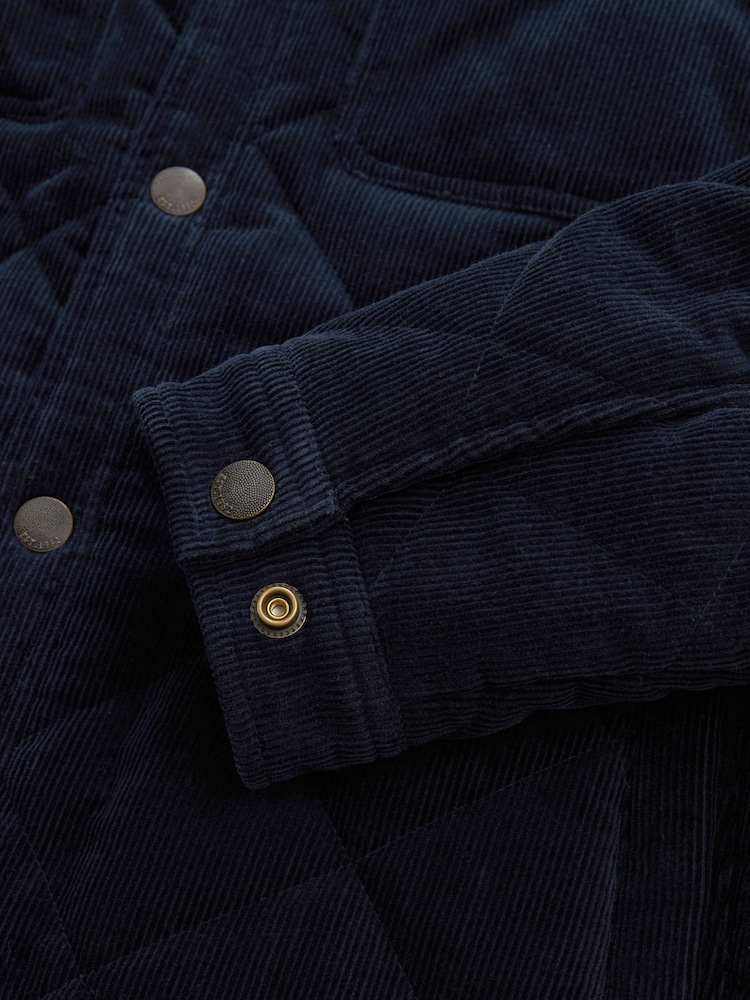 Navy Blue Borg Lined Diamond Quilt Cord Collared Shacket - Image 13 of 13