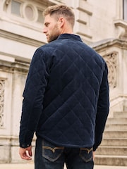 Navy Blue Borg Lined Diamond Quilt Cord Collared Shacket - Image 4 of 13