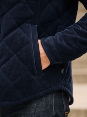Navy Blue Borg Lined Diamond Quilt Cord Collared Shacket - Image 9 of 13