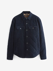 Navy Blue Borg Lined Diamond Quilt Cord Collared Shacket - Image 10 of 13